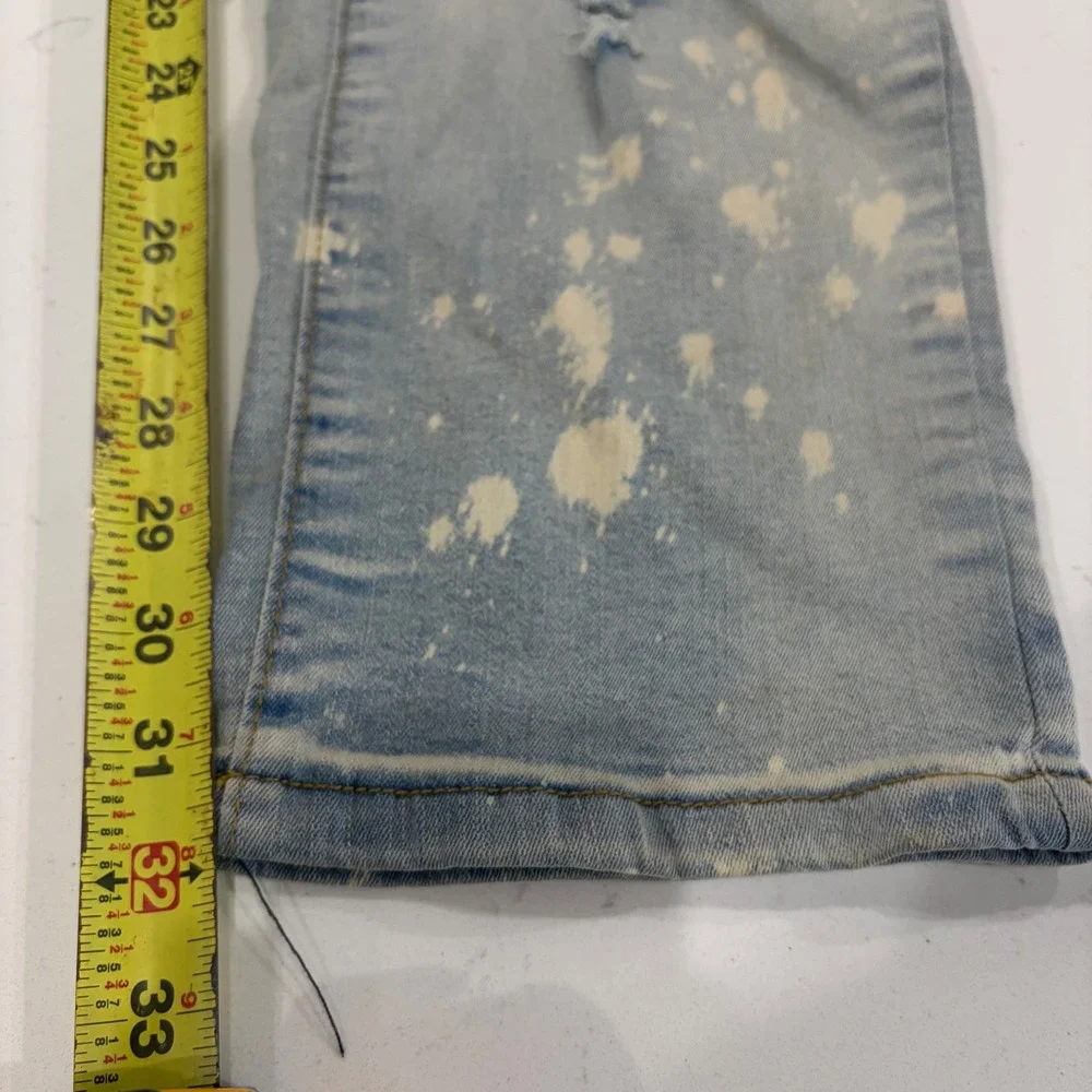Waimea Mens Skinny Fit Biker Jeans Light Wash Bleach Splatter Distressed 40x32